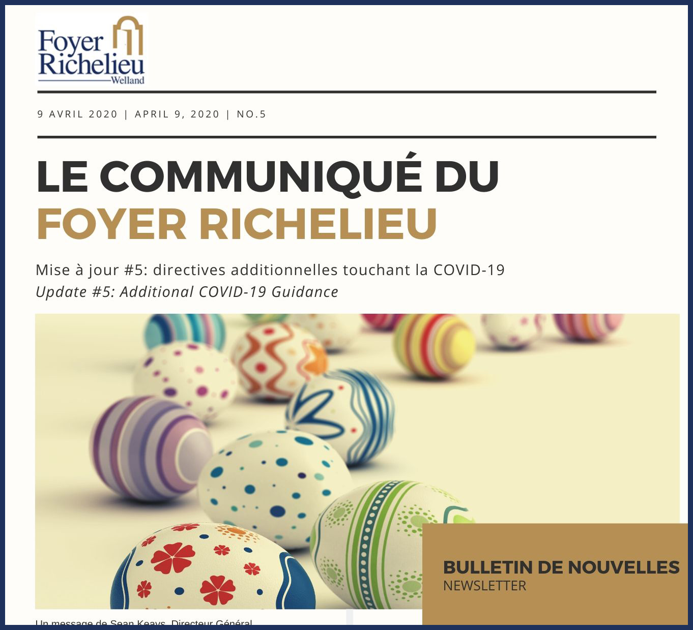 2020/04/09 – Le communiqué du Foyer Richelieu